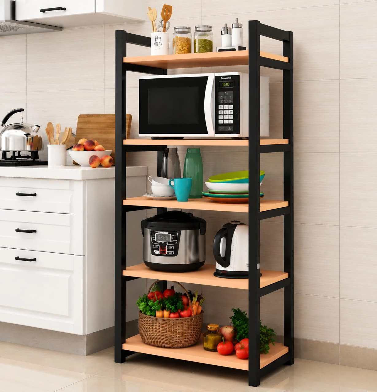 Modern Kitchen Storage Rack with Shelves
