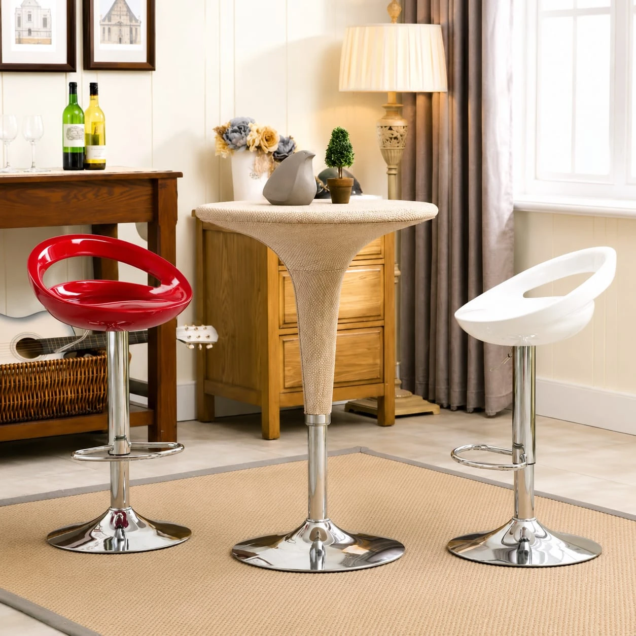 Modern Adjustable Bar Stool with Chrome Base