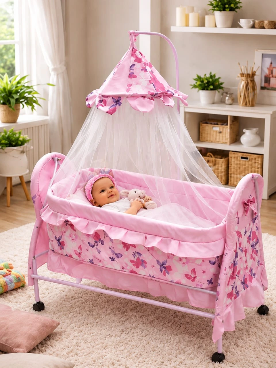 Baby Bassinet Cradle with Mosquito Net & Canopy