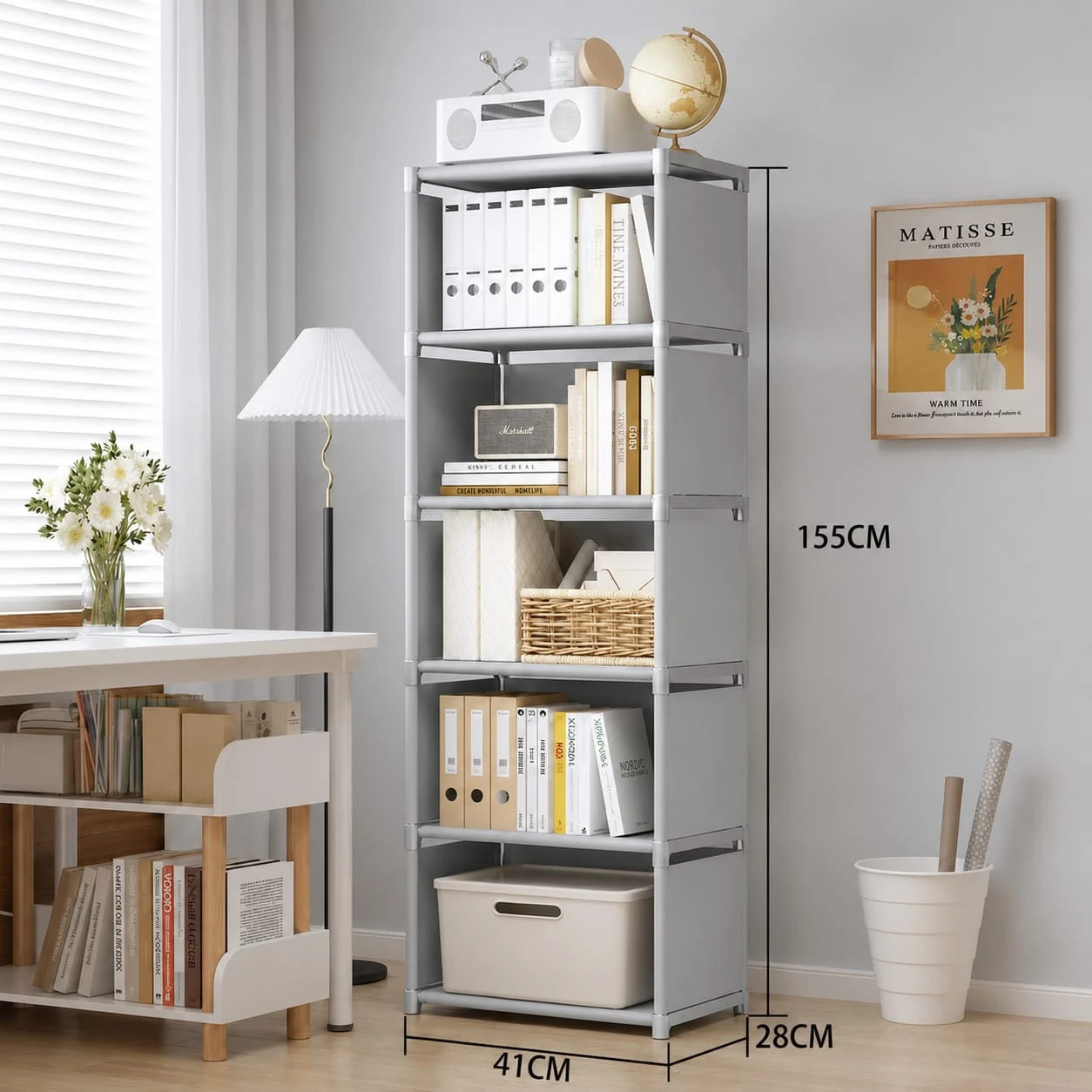 Multipurpose Metal Bookshelf with Spacious Storage Tall Modular Display