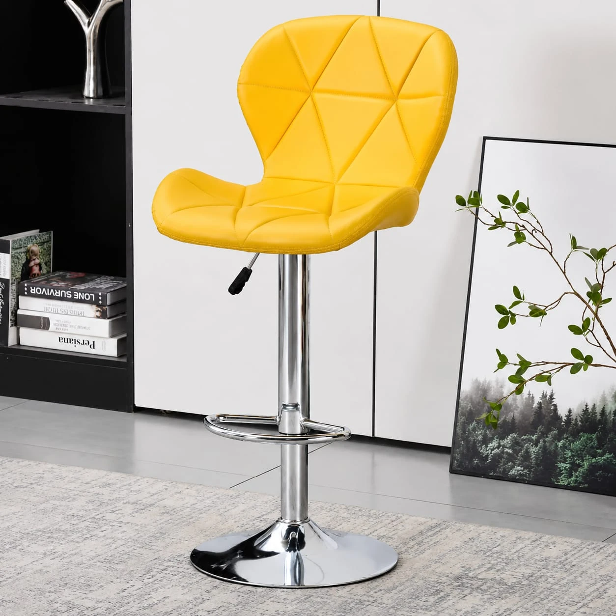 Modern Quilted Bar Stool with Chrome Base
