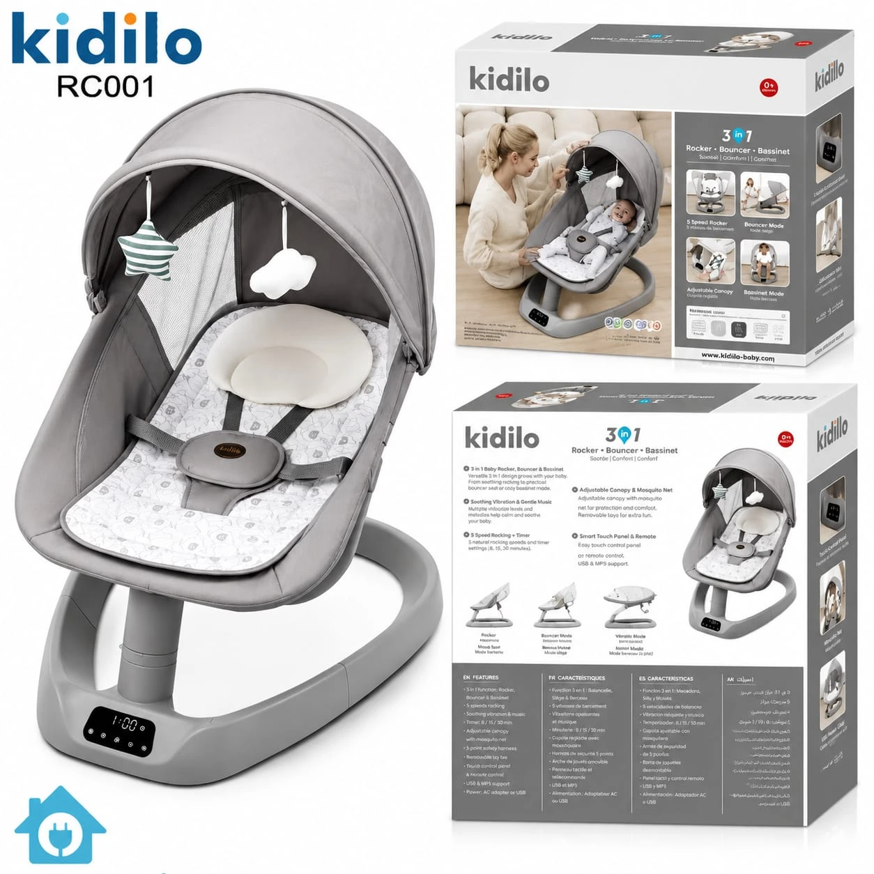 Kidilo RC001 Electric Baby Swing with Music & Remote Control